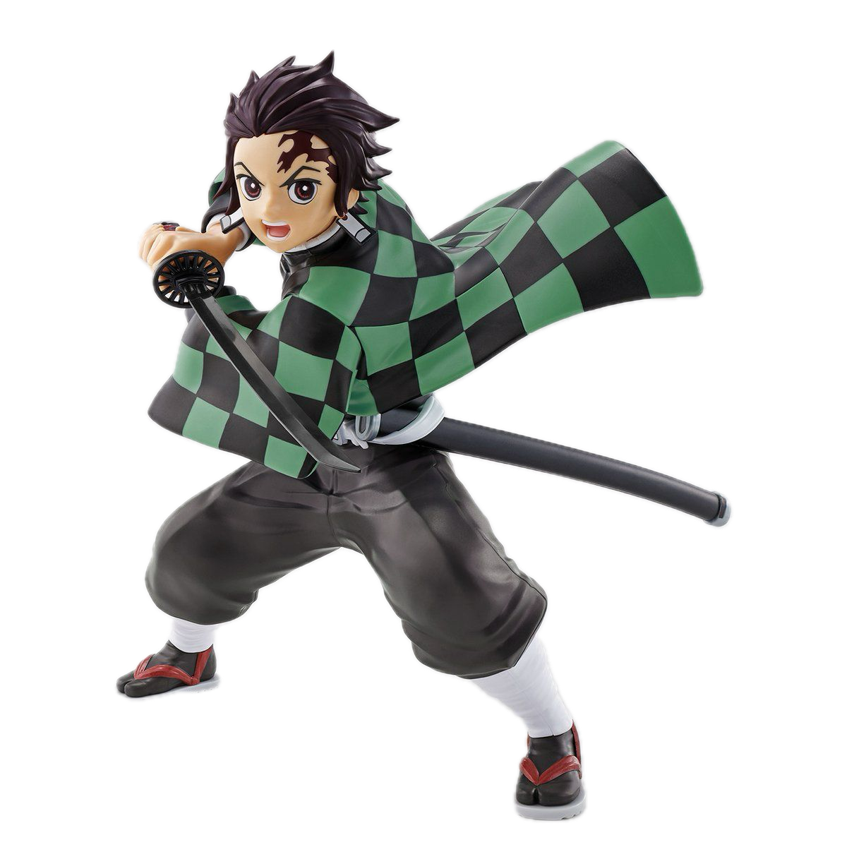 Demon Slayer - Kamado Tanjiro - Kimetsu no Yaiba Model Kit (Bandai), Non-articulated model of Tanjiro wielding Nichirin sword, includes face parts using "insert molding" technique, pre-painted haori part, Nichirin sword, stickers, and instruction manual. Franchise: Demon Slayer, Brand: Bandai, Release Date: 2020-12-19, Type: Model Kit. Sold at Nippon Figures.