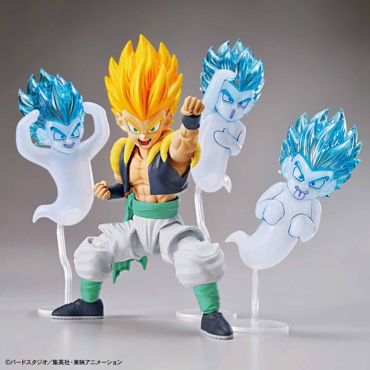 Dragon Ball - Super Saiyan Gotenks - Figure-rise Standard Model Kit (Bandai), Includes Super Ghost and Galactic Donut effect parts, various hand parts for posing, and two facial expression options. Released on 2019-05-31. Available at Nippon Figures.