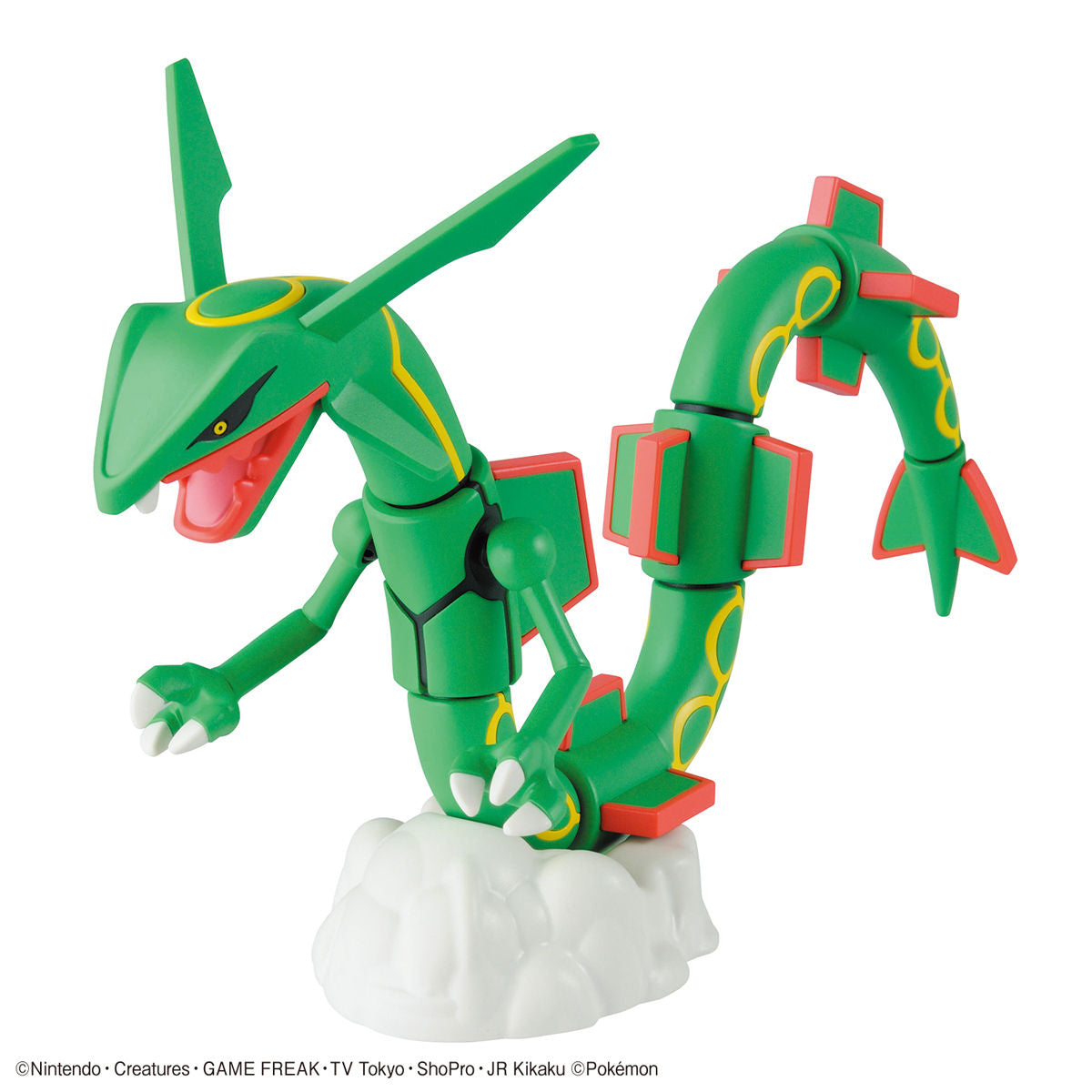 Pokémon - Rayquaza - Pokémon Model Kit Collection No.46 (Bandai), Legendary Pokémon Rayquaza model kit with movable body segments, over 200mm in length, cloud-themed display stand, Nippon Figures