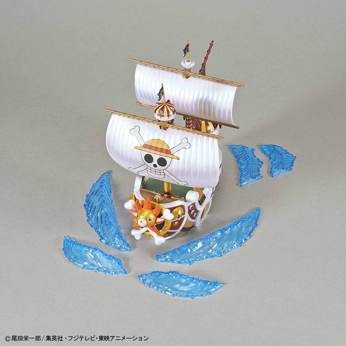 One Piece - Thousand Sunny (Memorial Color Ver.) - Grand Ship Collection Model Kit, Celebrating the 20th anniversary with a special color scheme and redesigned wave parts. Includes wave effect, molded parts, stickers, and more. From Bandai. Available at Nippon Figures.