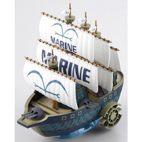 One Piece - Navy Warship - Grand Ship Collection Model Kit (Bandai), Navy warship model kit with sail design, moving turrets, sea surface effect parts, and interchangeable paddle parts. Franchise: One Piece, Brand: Bandai, Release Date: 2013-04-13. Sold by Nippon Figures.