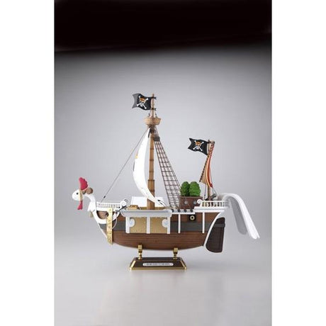 One Piece - The Flying Going Merry - Model Kit (Bandai), Non-scale plastic model kit measuring approximately 280mm in length, includes figures of Luffy, Zoro, Sanji, Usopp, Brook, Nami, Robin, and Chopper, released on 2011-07-01, sold at Nippon Figures.