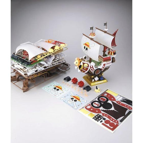 One Piece - Thousand Sunny - Model Kit (Bandai), Includes Shiro Mokuba No.1, Mini Merry No.2, and Shark Submerge No.3 mechas, Gaon Cannon and Paddle interchangeable, figures of all nine Straw Hat Pirates crew members included, Nippon Figures