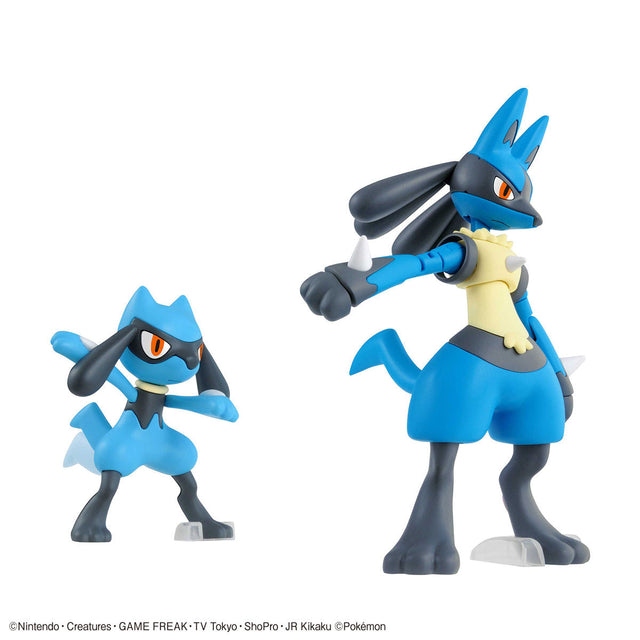 Pokémon - Riolu & Lucario - Pokémon Model Kit Collection No.44, Includes "Aura Sphere" effect and arm articulation for charging pose, Nippon Figures